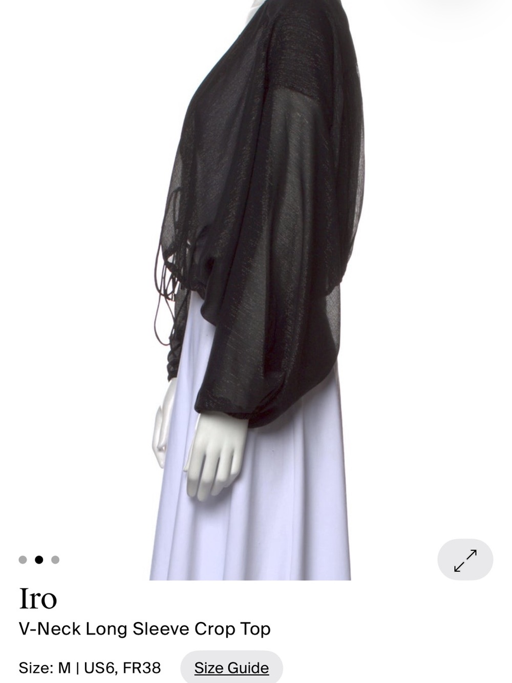 IRO Black Sheer V-Neck Long-Sleeve Drawstring Crop Top - Picture 2 of 3